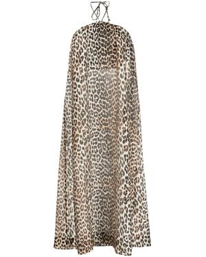 Ganni Leopard-Print Halterneck Maxi Dress - Brown
