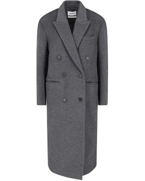 Low Classic Double-Breasted Peak-Lapel Coat - Grey