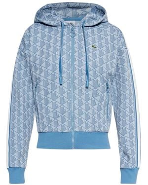 Lacoste Monogram-Print Zip-Up Hoodie - Blue