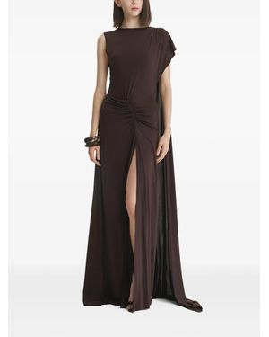 2310 STUDIO Robe Longue Froncée À Détail De Cape - Brown