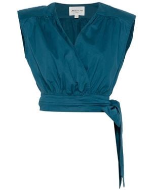 MAISON 123 V-Neck Tie Top - Blue