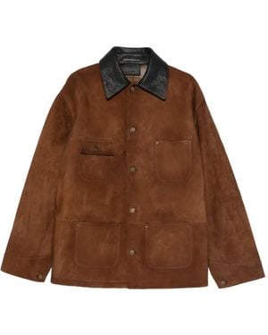 Prada Contrast-Collar Suede Jacket - Brown