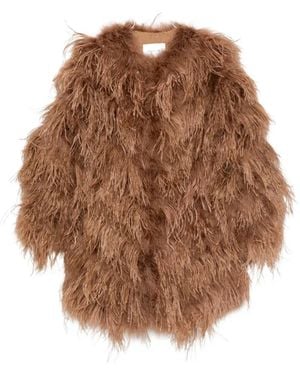 Yves Salomon Feather-Embellished Coat - Brown