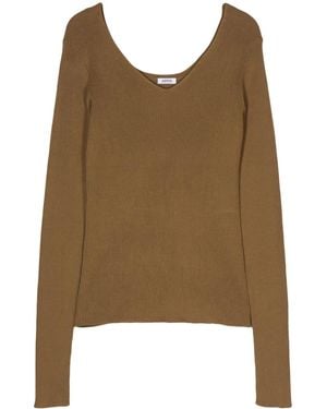 Aspesi V-Neck Ribbed-Knit Sweater - Brown