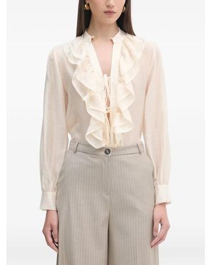 Haveone Ruffled Front-Tie Blouse - Natural