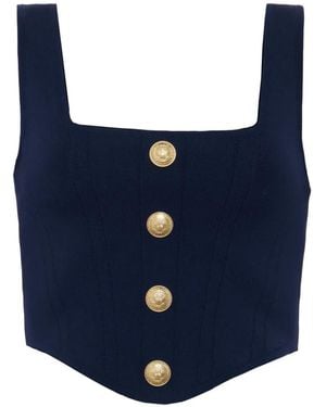 L'Agence Button-Embellished Tank Top - Blue