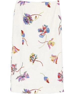 La DoubleJ Floral-Print Straight Skirt - White