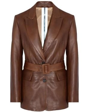S.W.O.R.D Belted Single-Breasted Leather Blazer - Brown