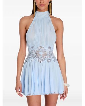 retroféte Nirvanna Lace-Panel Pleated Mini Dress - Blue