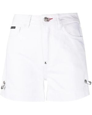 Philipp Plein Safety-Pin Denim Shorts - White
