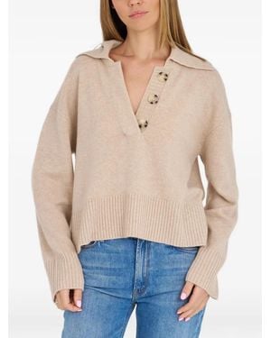Archer Cashmere Finley Button-Detail Collar Jumper - Blue