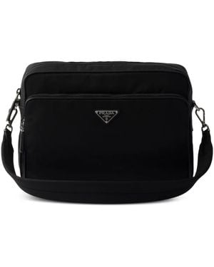 Prada Logo-Plaque Messenger Bag - Black