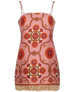 Cara Cara Valencia Floral-Print Fringed Mini Dress - Red