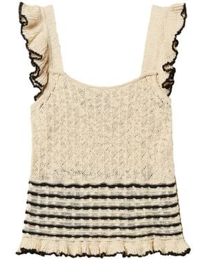 Twinset Blouse Volantée À Détails Rayés - Natural