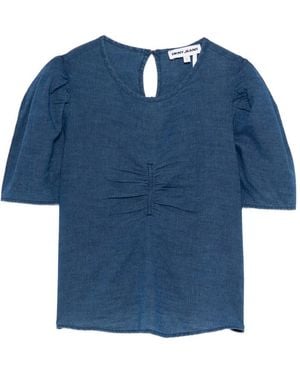 DKNY Puff-Sleeve Gathered Blouse - Blue