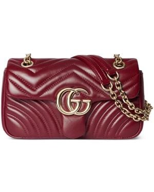Gucci Leren Schoudertas Met Chevron-Streep En Ketting - Rood