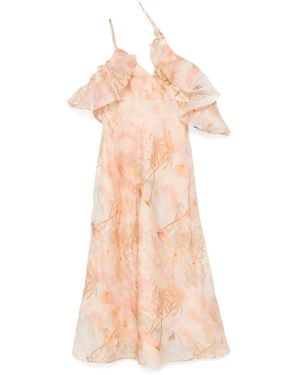 Zimmermann Asymmetrical Midi Dress With Adjustable Straps - Pink