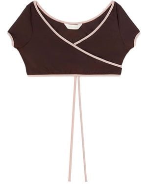 Palm Angels Cap-Sleeve Wrap Bikini Top - Brown