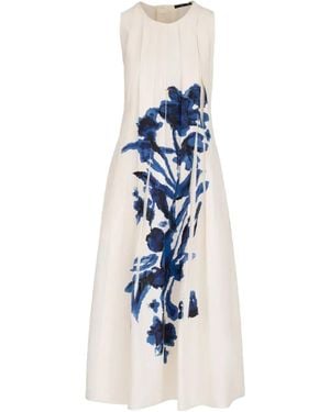High Robe Plissée À Fleurs - Bleu