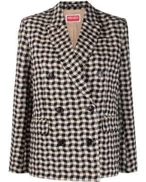 KENZO Wavy Check Double-Breasted Blazer - Black