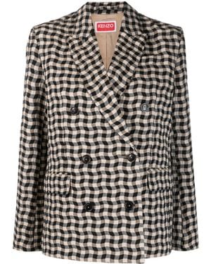 KENZO Wavy Check Double-Breasted Blazer - Black