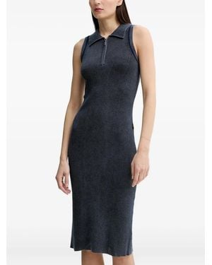 G-Star Zip-Front Ribbed Midi Dress - Blue