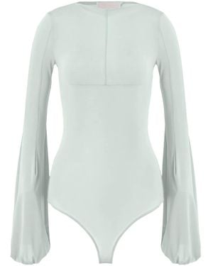 Genny Balloon Sleeve Bodysuit - White