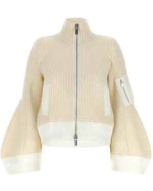 Sacai Ribbed-Knit Panelled Jacket - Natural