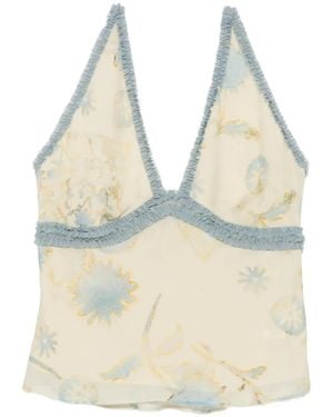 SIR. Cecile Floral-Print Halterneck Top - Natural