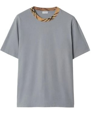 Burberry チェックトリム コットンTシャツ - グレー