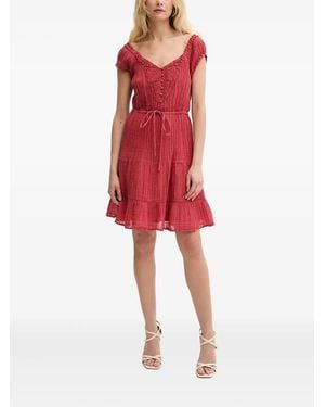 Guess Eco Ciel Crochet-Trimmed Tiered Mini Dress