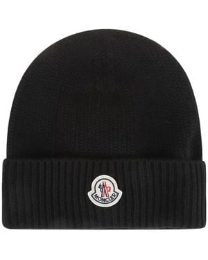 Moncler Logo-Patch Beanie Hat - Black