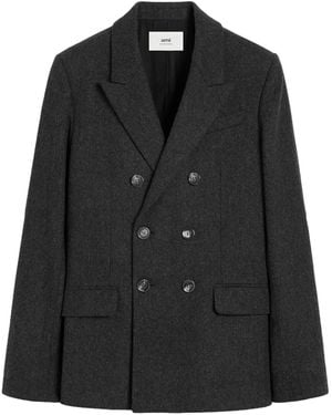 Ami Paris Double Breasted Wool Blazer - Black