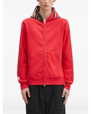 A Bathing Ape Shark-Pattern Hooded Zip-Up Sweatshirt - Red