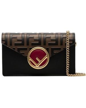 Fendi Black, Brown And Red Ff Logo Leather Belt Bag