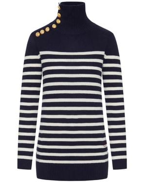 The Seafarer Button-Embellished Striped Jumper - Blue