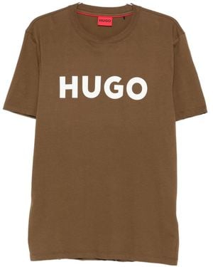 HUGO Logo-Print T-Shirt - Brown