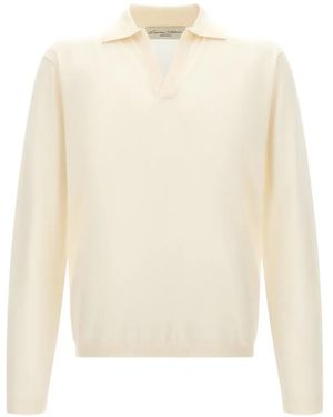 LARMERI STUDIO Touch Poloshirt Mit V-Ausschnitt - Weiß