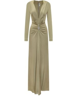 Victoria Beckham V-Neck Embellished Gown - Green