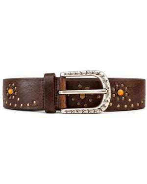 Anderson's Stud-Embellished Leather Belt - Brown
