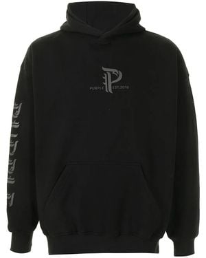 Purple Brand Logo Print Hoodie - Black