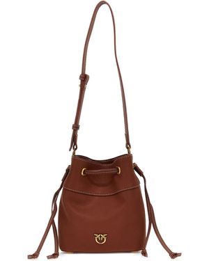 Pinko レザー バケットバッグ - ブラウン