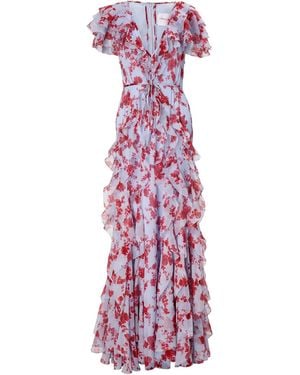 Carolina Herrera Floral-Print Ruffled Gown - Purple