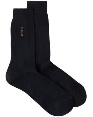 Versace Embroidered Cotton Ribbed Socks - Black