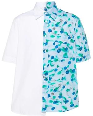 Marni White And Floral-print Cotton Shirt - Blue