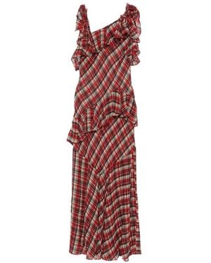 Doen Vestido Largo Fernanda A Cuadros Con Volantes - Rojo