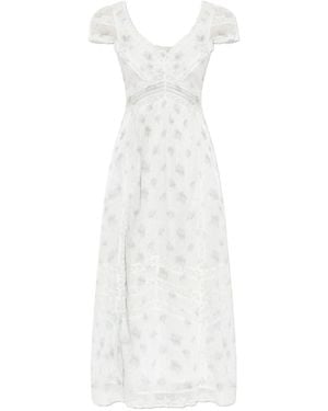 LoveShackFancy Suvi Lace Floral-Print Midi Dress - White