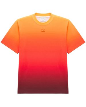 Courreges T-Shirt With Shaded Effect Embroidered Logo - Orange