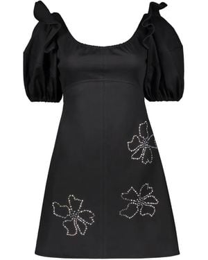 Ellery Floral-Embellished Ruffled-Sleeve Dress - Black