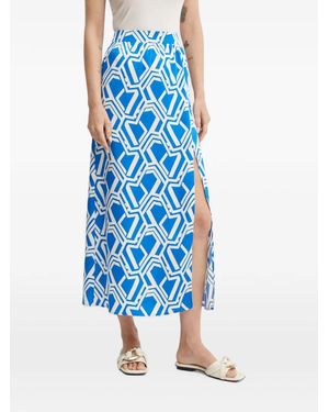 Morgan Geometric-Pattern Midi Skirt - Blue
